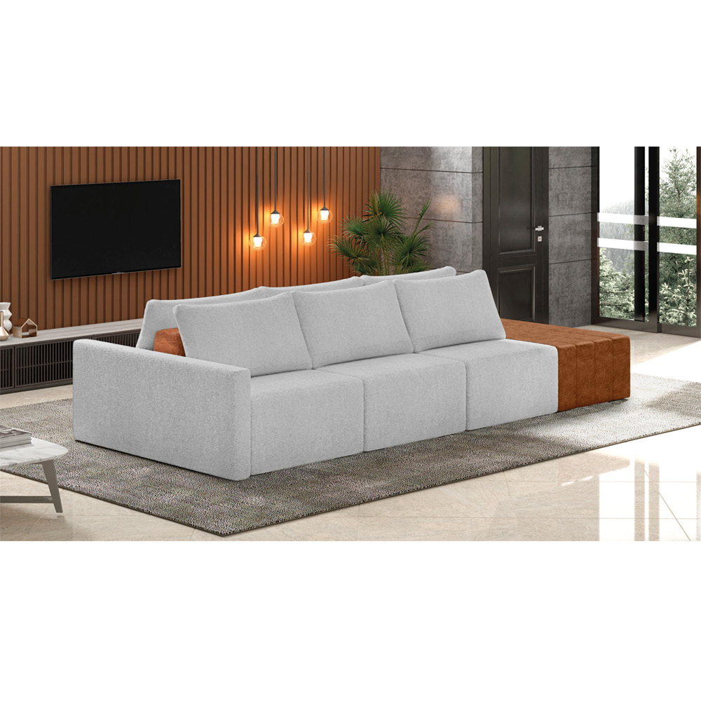 Sofá Ilha 3 Lugares Living 342cm Modulado para Sala Lary Linho Cinza K01 - D'Rossi