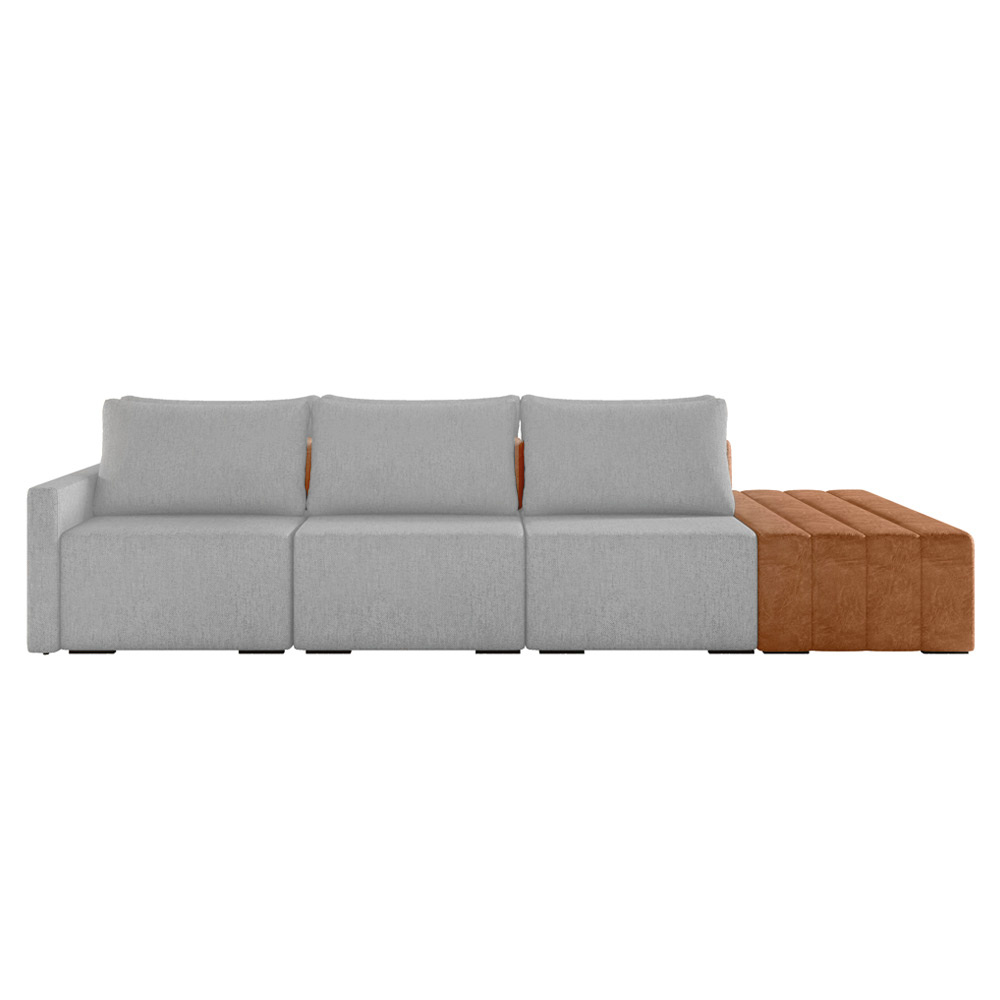 Sofá Ilha 3 Lugares Living 342cm Modulado para Sala Lary Linho Cinza K01 - D'Rossi