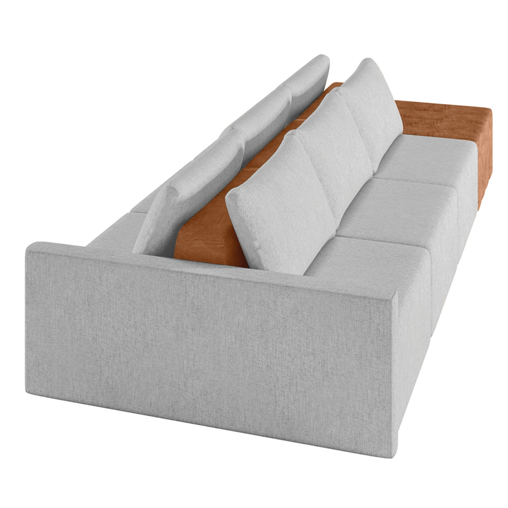 Sofá Ilha 3 Lugares Living 342cm Modulado para Sala Lary Linho Cinza K01 - D'Rossi
