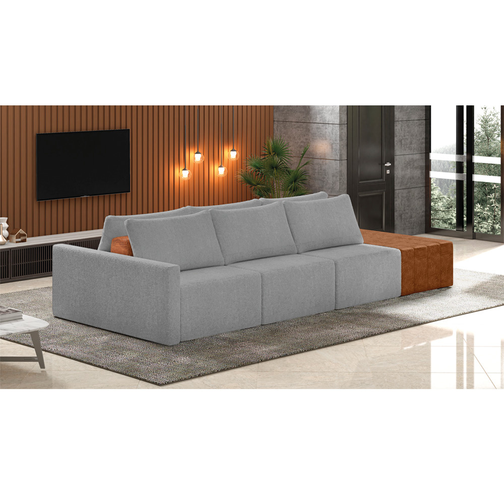 Sofá Ilha 3 Lugares Living 342cm Modulado para Sala Lary Linho Grafite K01 - D'Rossi