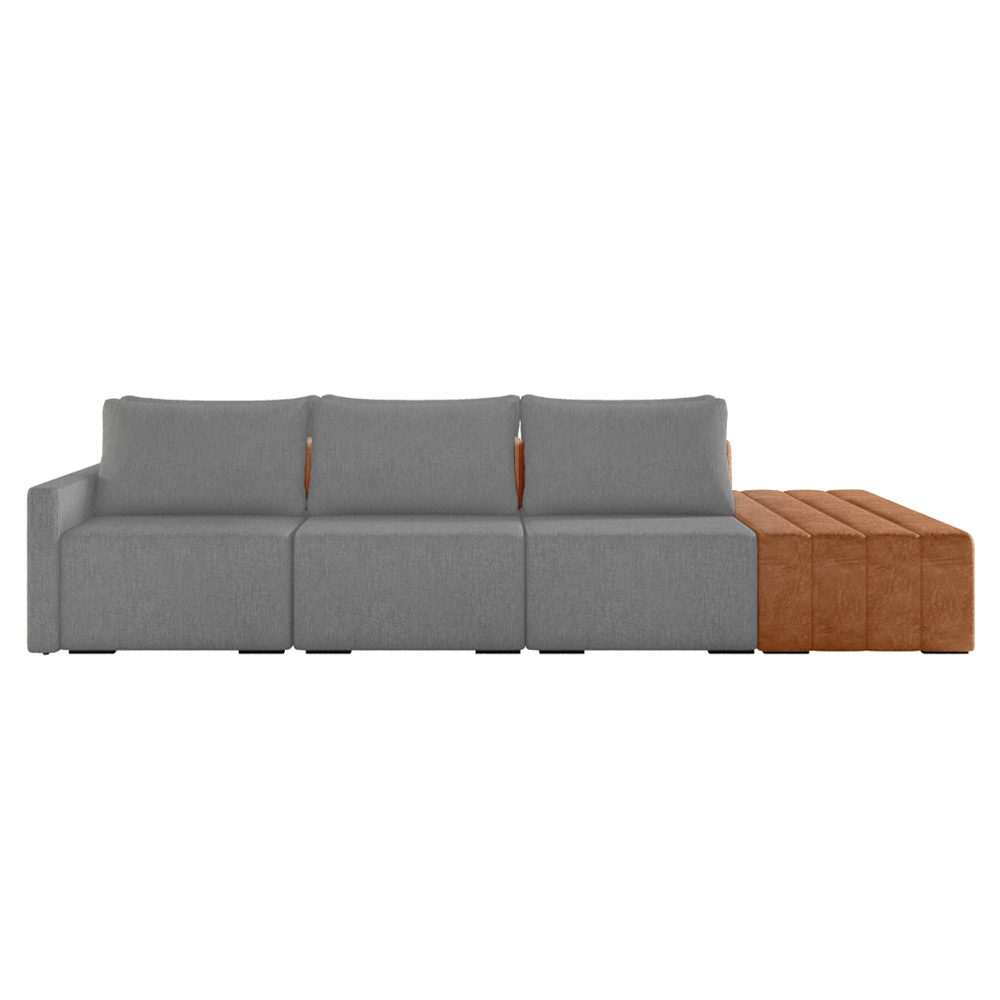 Sofá Ilha 3 Lugares Living 342cm Modulado para Sala Lary Linho Grafite K01 - D'Rossi