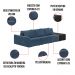 Sofá Ilha 3 Lugares Living 372cm Modulado Sala Lary Veludo Azul Marinho/PU Pto K01 - D'Rossi