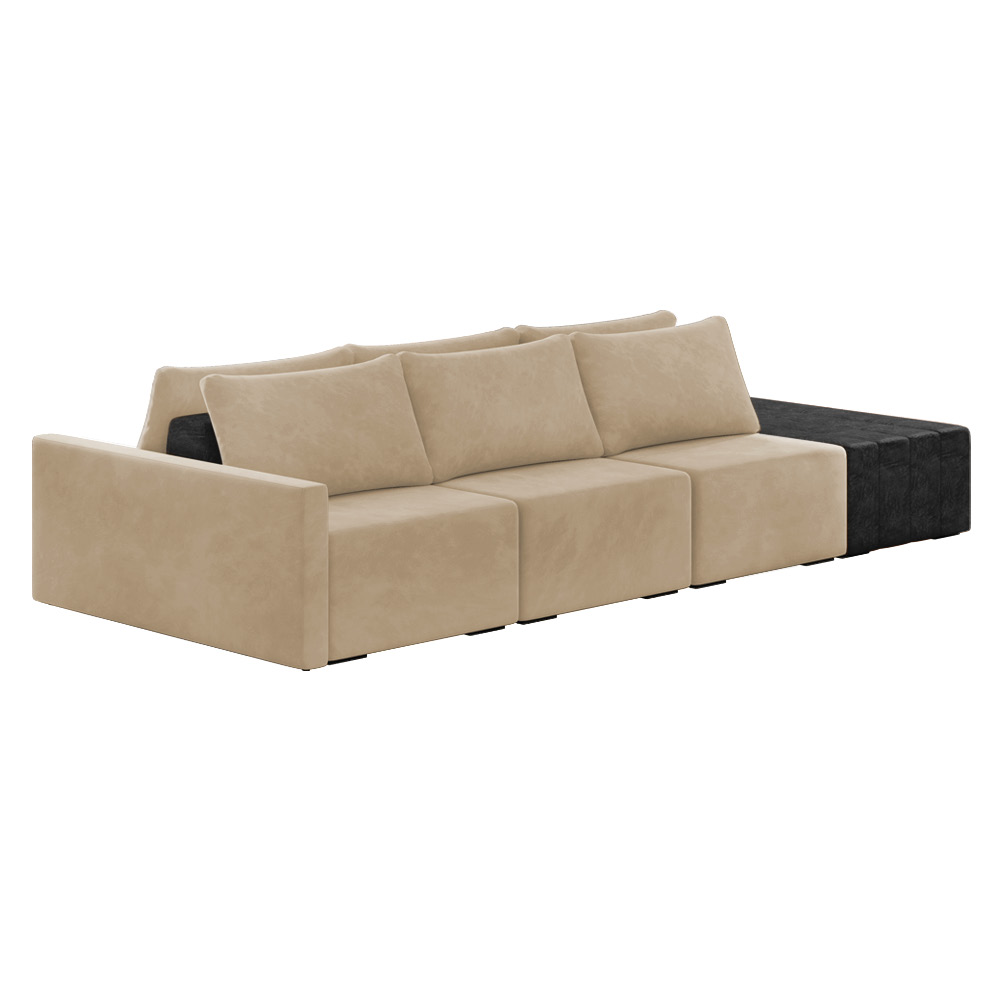 Sofá Ilha 3 Lugares Living 372cm Modulado Sala Lary Veludo Bege/PU Pto K01 - D'Rossi