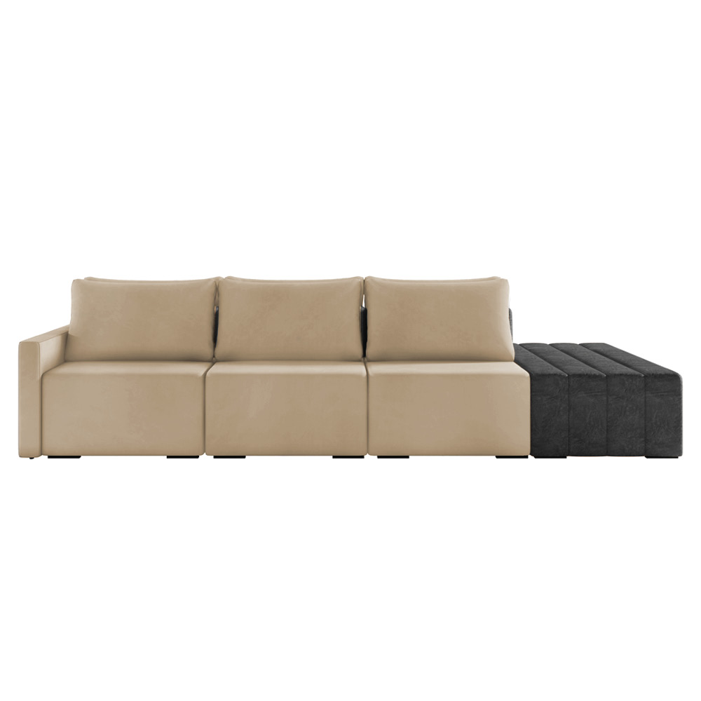 Sofá Ilha 3 Lugares Living 372cm Modulado Sala Lary Veludo Bege/PU Pto K01 - D'Rossi