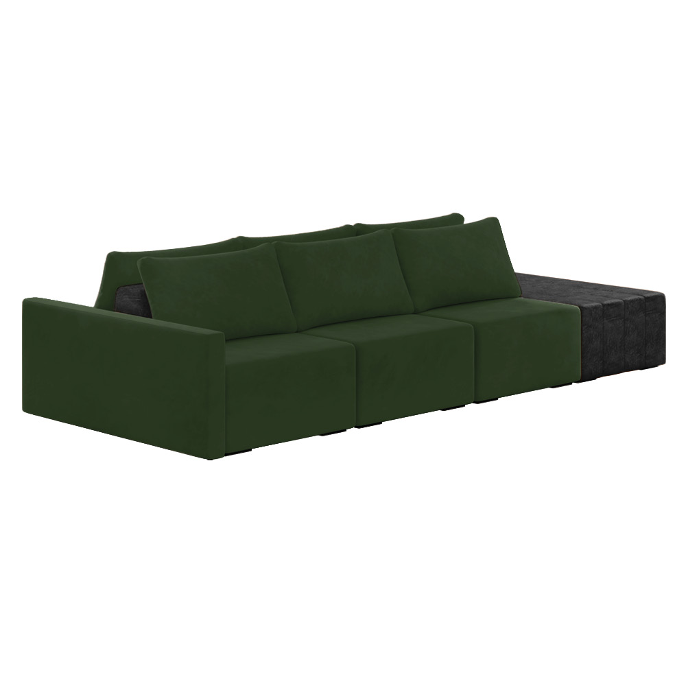 Sofá Ilha 3 Lugares Living 372cm Modulado Sala Lary Veludo Verde/PU Pto K01 - D'Rossi