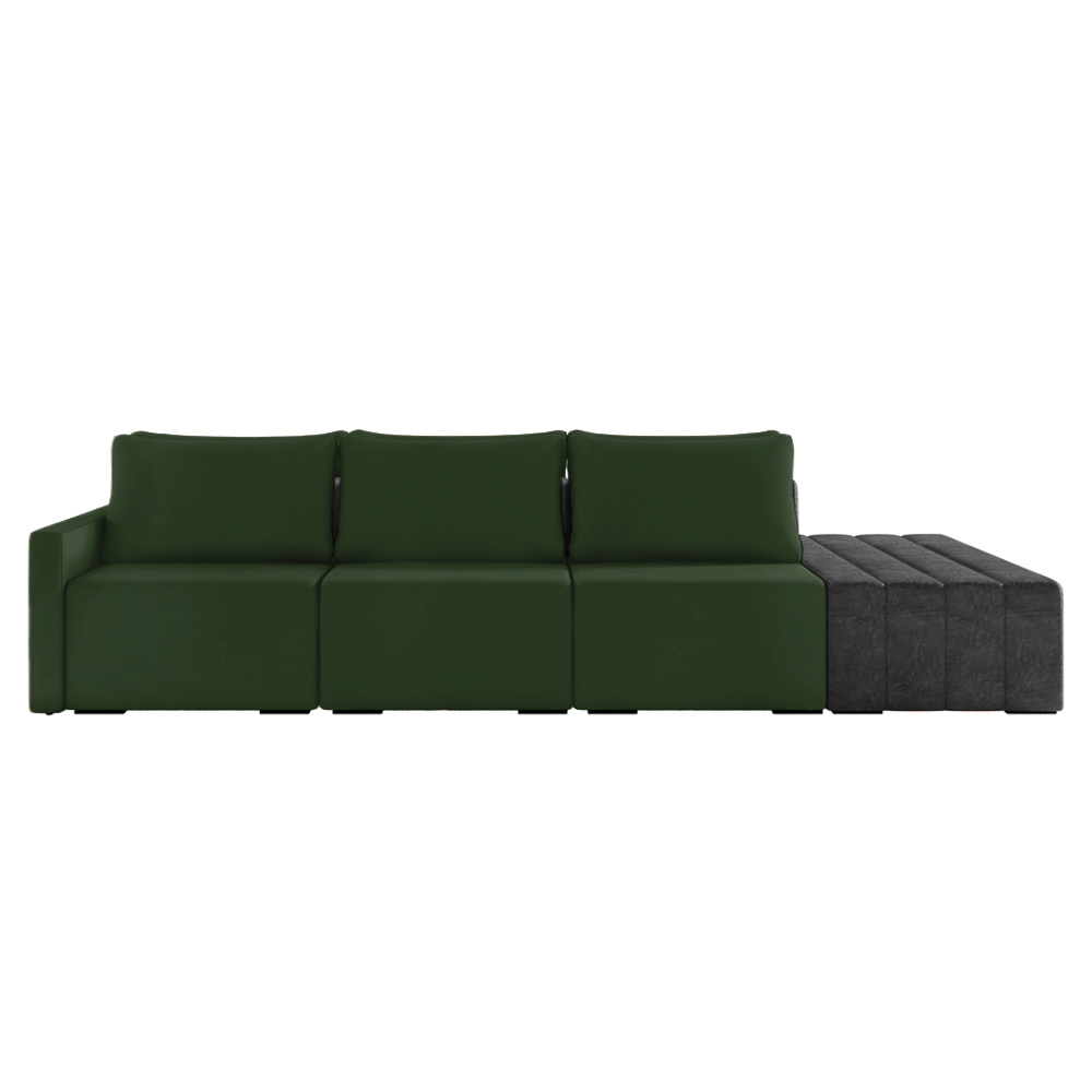 Sofá Ilha 3 Lugares Living 372cm Modulado Sala Lary Veludo Verde/PU Pto K01 - D'Rossi