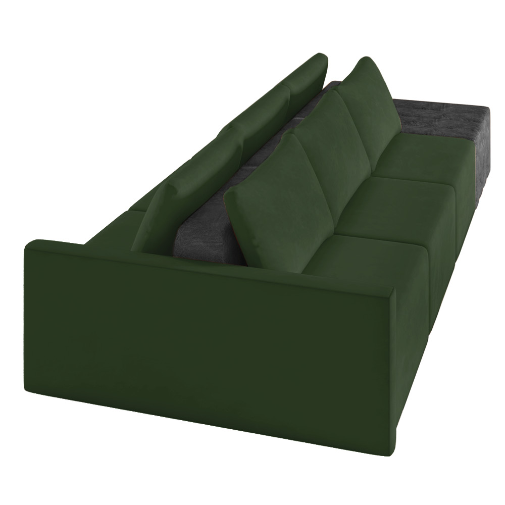 Sofá Ilha 3 Lugares Living 372cm Modulado Sala Lary Veludo Verde/PU Pto K01 - D'Rossi