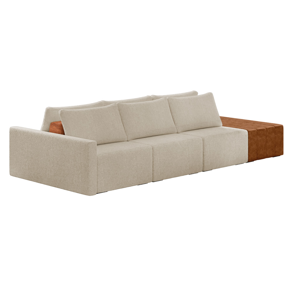 Sofá Ilha 3 Lugares Living 372cm Modulado para Sala Lary Bouclê Bege K01 - D'Rossi