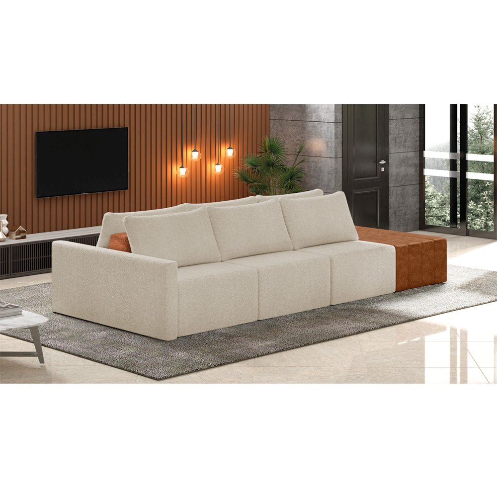 Sofá Ilha 3 Lugares Living 372cm Modulado para Sala Lary Bouclê Bege K01 - D'Rossi