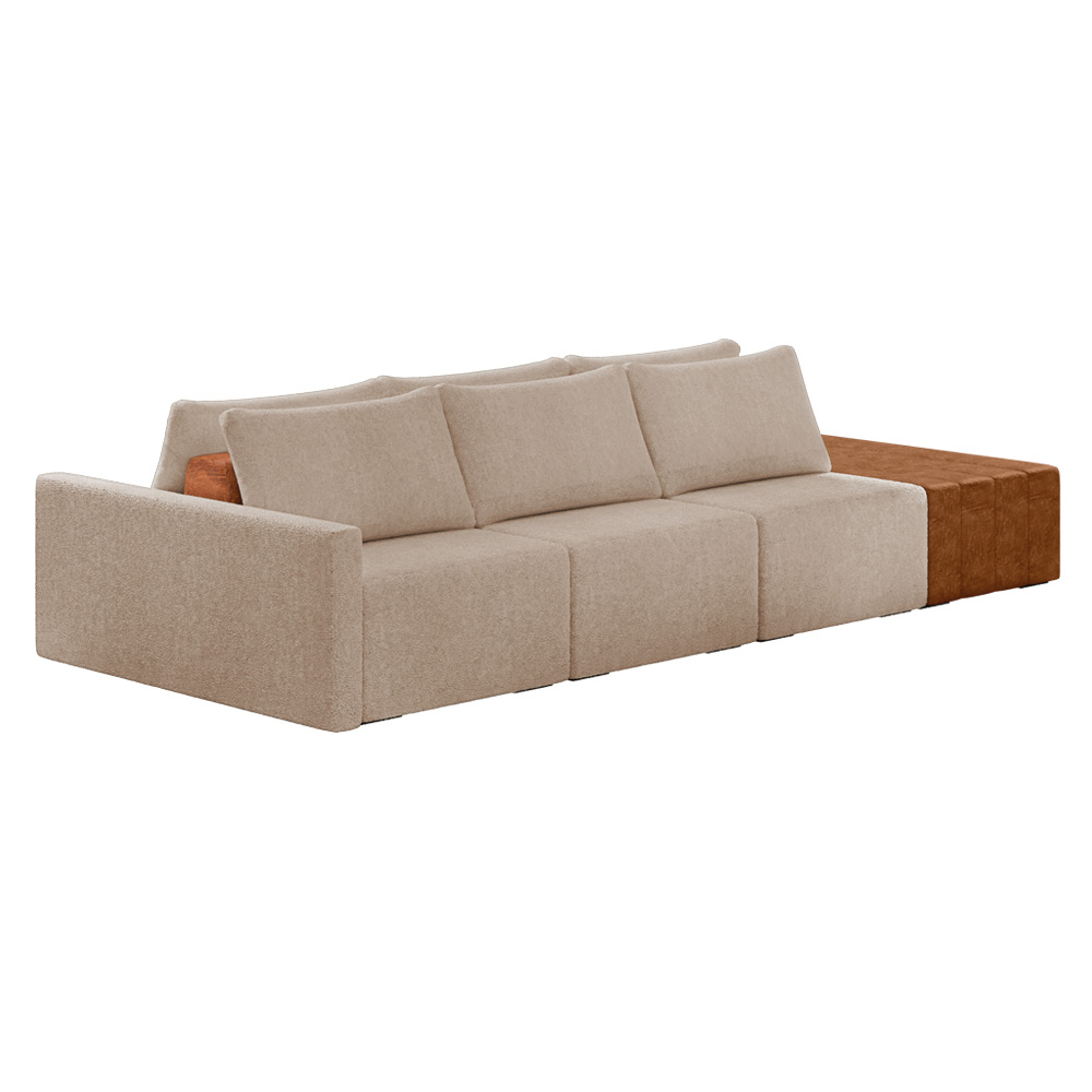 Sofá Ilha 3 Lugares Living 372cm Modulado para Sala Lary Bouclê Creme K01 - D'Rossi