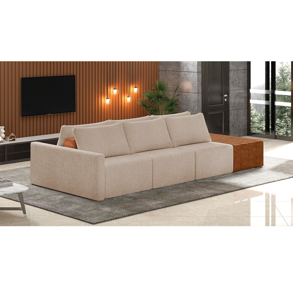 Sofá Ilha 3 Lugares Living 372cm Modulado para Sala Lary Bouclê Creme K01 - D'Rossi