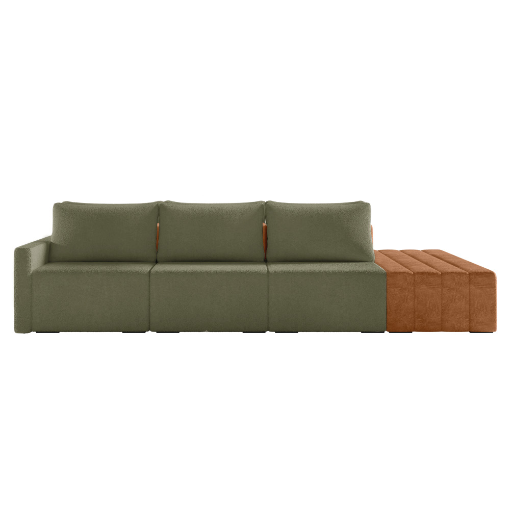 Sofá Ilha 3 Lugares Living 372cm Modulado para Sala Lary Bouclê Verde K01 - D'Rossi