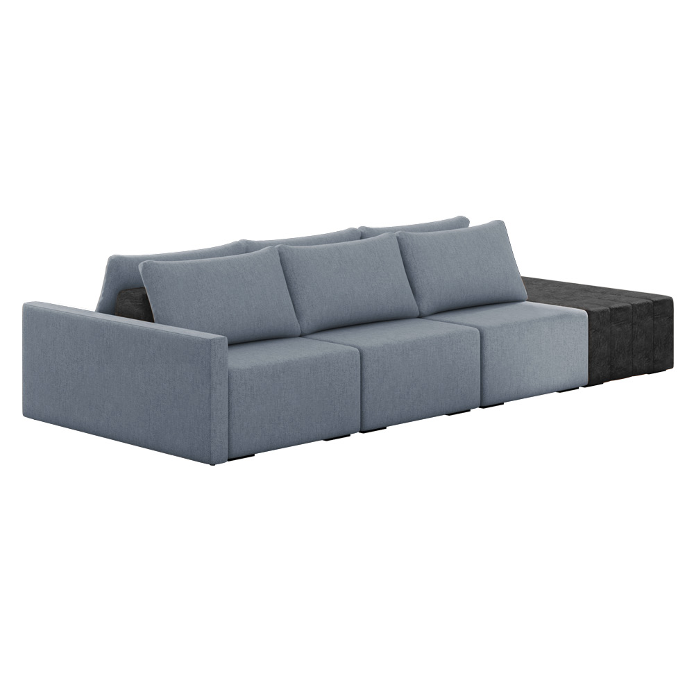 Sofá Ilha 3 Lugares Living 372cm Modulado para Sala Lary Linho Azul/PU Pto K01 - D'Rossi