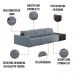 Sofá Ilha 3 Lugares Living 372cm Modulado para Sala Lary Linho Azul/PU Pto K01 - D'Rossi