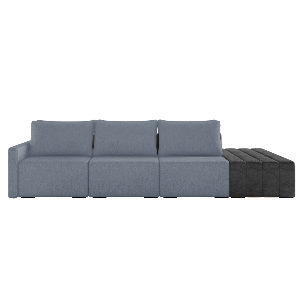 Sofá Ilha 3 Lugares Living 372cm Modulado para Sala Lary Linho Azul/PU Pto K01 - D'Rossi
