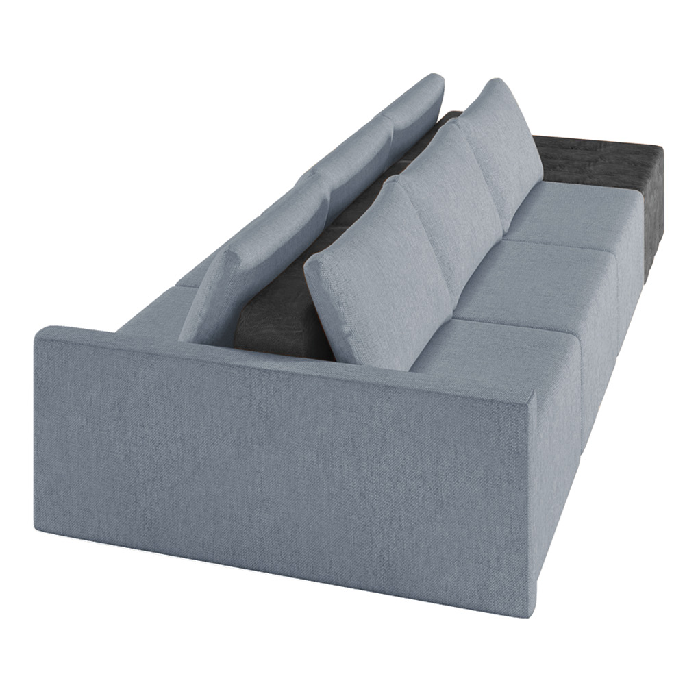 Sofá Ilha 3 Lugares Living 372cm Modulado para Sala Lary Linho Azul/PU Pto K01 - D'Rossi