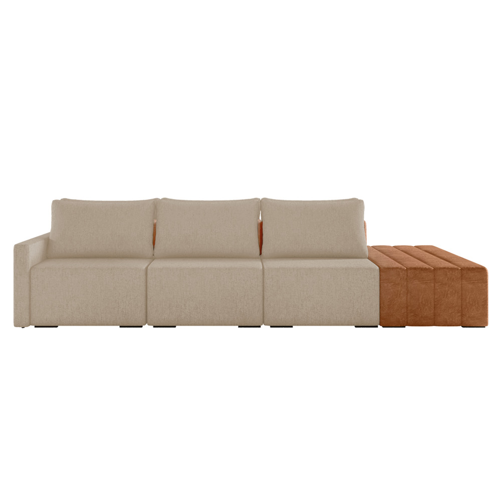 Sofá Ilha 3 Lugares Living 372cm Modulado para Sala Lary Linho Bege K01 - D'Rossi