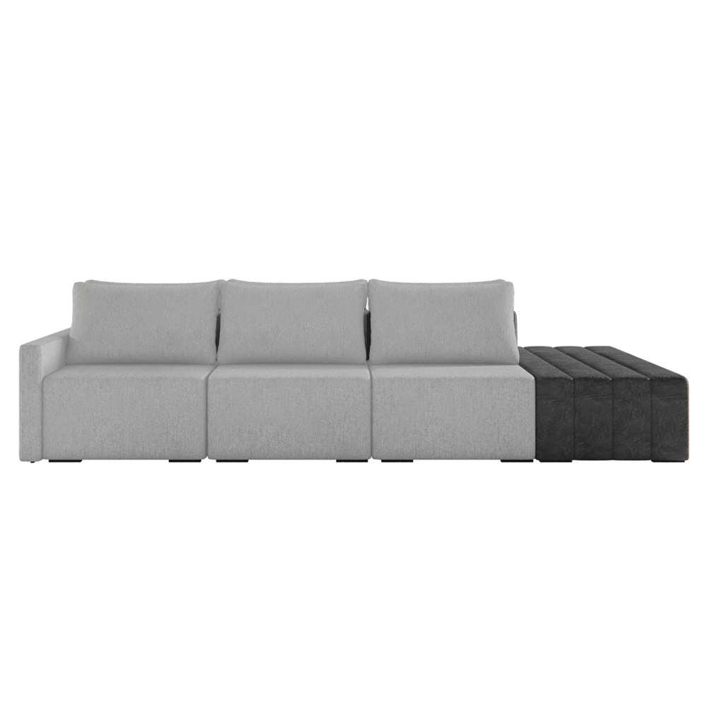 Sofá Ilha 3 Lugares Living 372cm Modulado para Sala Lary Linho Cinza/PU Pto K01 - D'Rossi