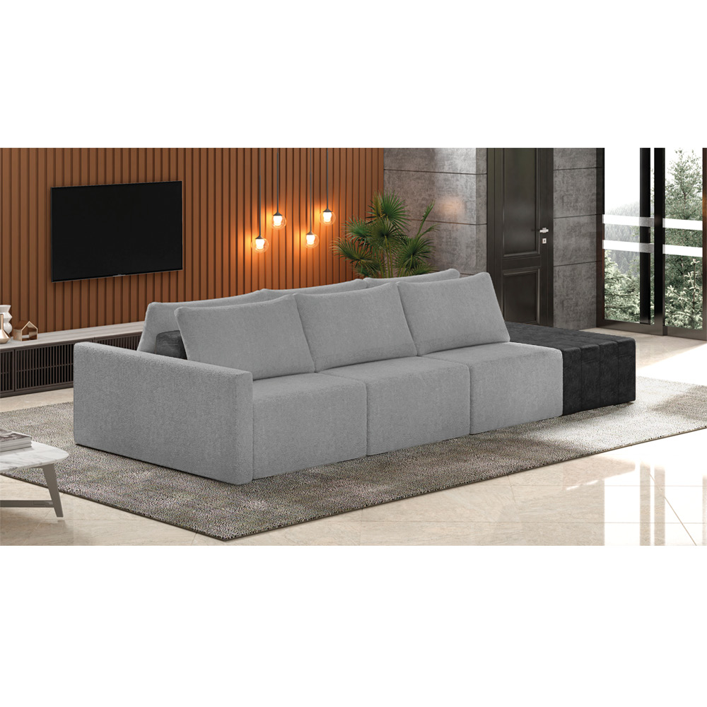 Sofá Ilha 3 Lugares Living 372cm Modulado para Sala Lary Linho Grafite/PU Pto K01 - D'Rossi