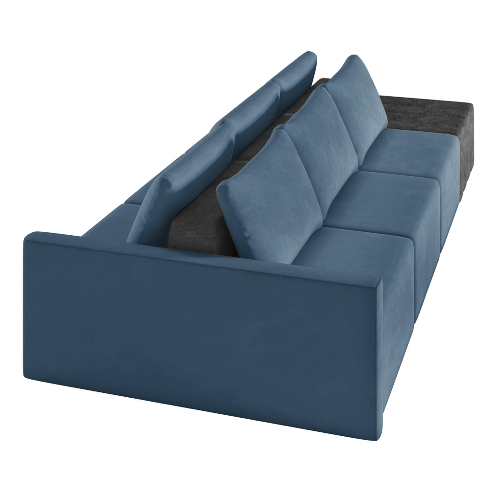 Sofá Ilha 3 Lugares Living 402cm Modulado Sala Lary Veludo Azul Marinho/PU Pto K01 - D'Rossi