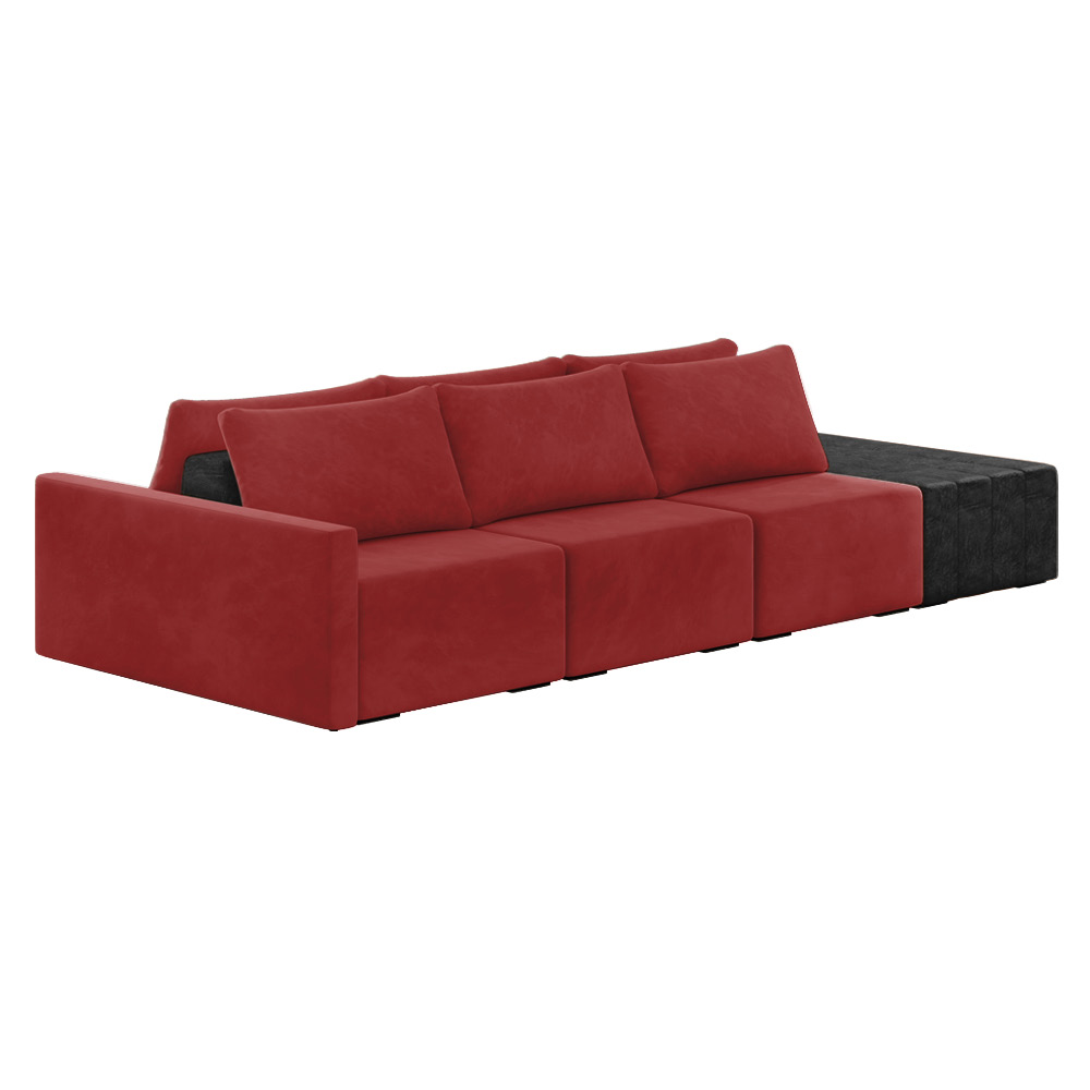 Sofá Ilha 3 Lugares Living 402cm Modulado Sala Lary Veludo Vermelho/PU Pto K01 - D'Rossi