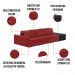 Sofá Ilha 3 Lugares Living 402cm Modulado Sala Lary Veludo Vermelho/PU Pto K01 - D'Rossi