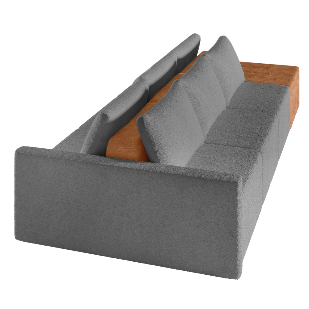 Sofá Ilha 3 Lugares Living 402cm Modulado para Sala Lary Bouclê Cinza K01 - D'Rossi