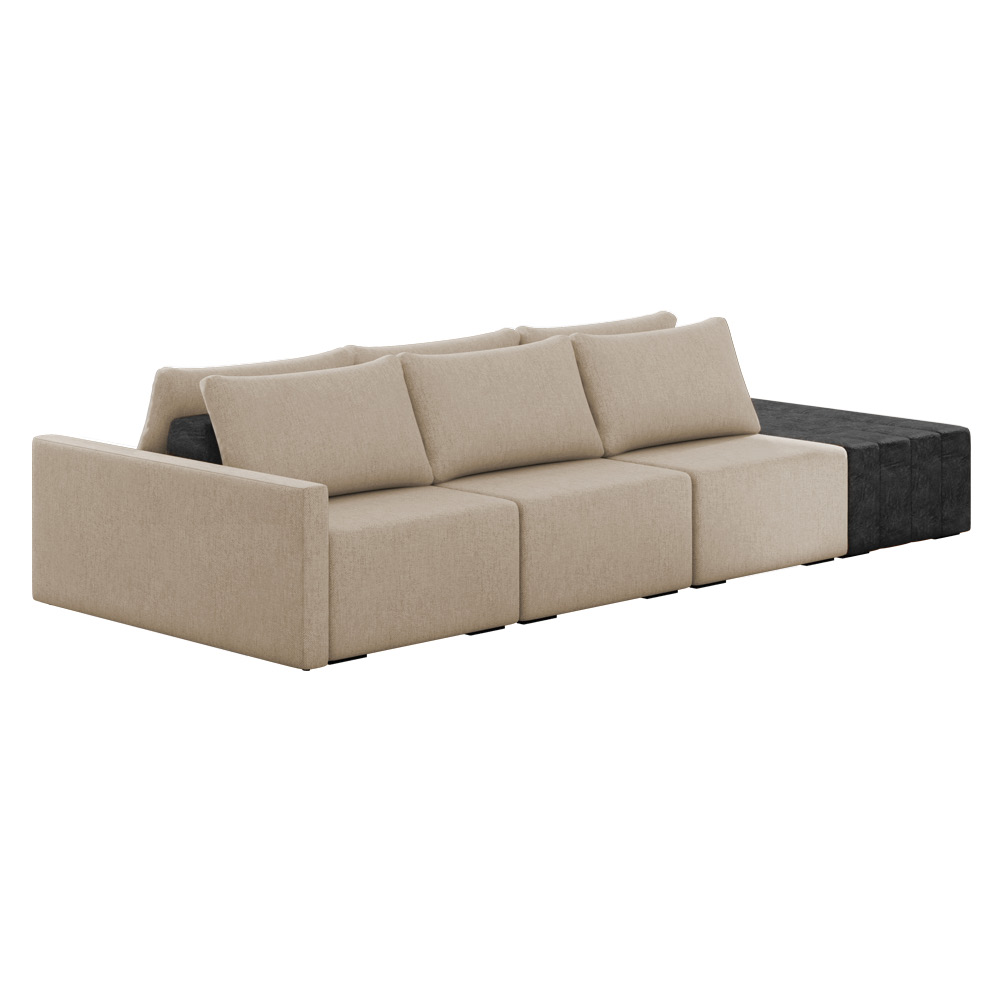 Sofá Ilha 3 Lugares Living 402cm Modulado para Sala Lary Linho Areia/PU Pto K01 - D'Rossi