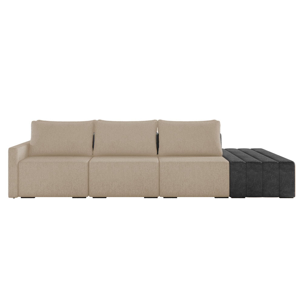 Sofá Ilha 3 Lugares Living 402cm Modulado para Sala Lary Linho Areia/PU Pto K01 - D'Rossi