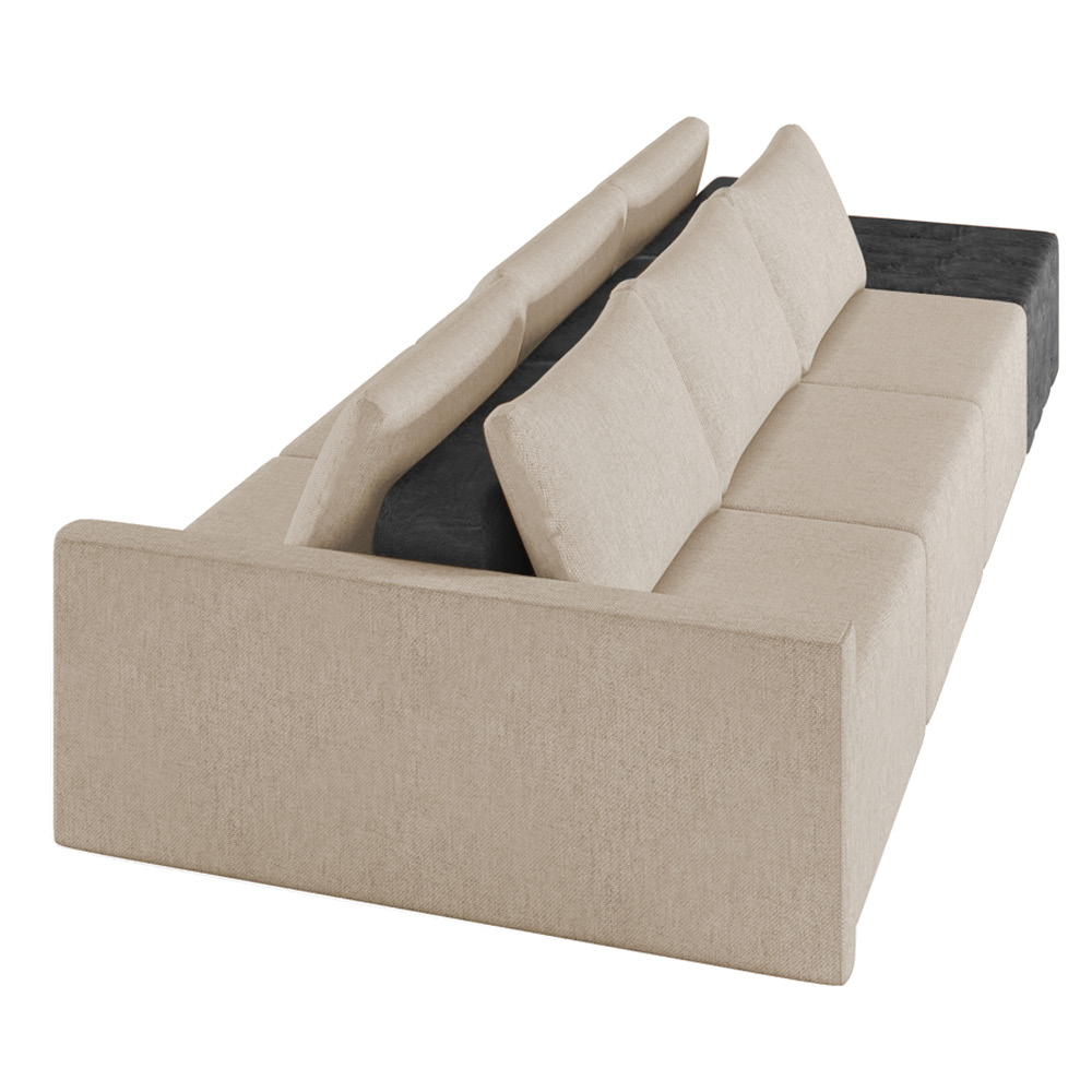 Sofá Ilha 3 Lugares Living 402cm Modulado para Sala Lary Linho Areia/PU Pto K01 - D'Rossi