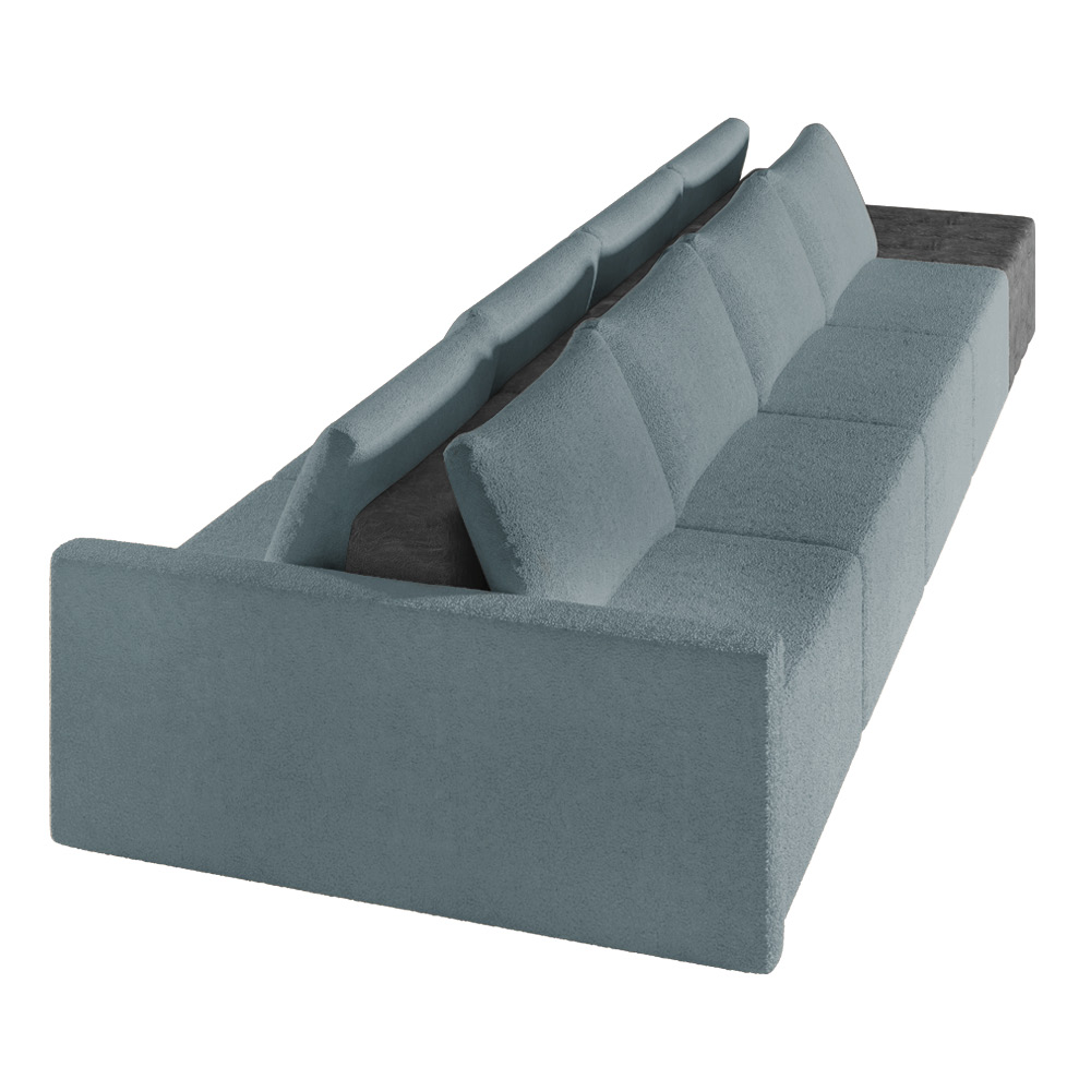 Sofá Ilha 4 Lugares Living 392cm Modulado Sala Lary Bouclê Azul/PU Pto K01 - D'Rossi