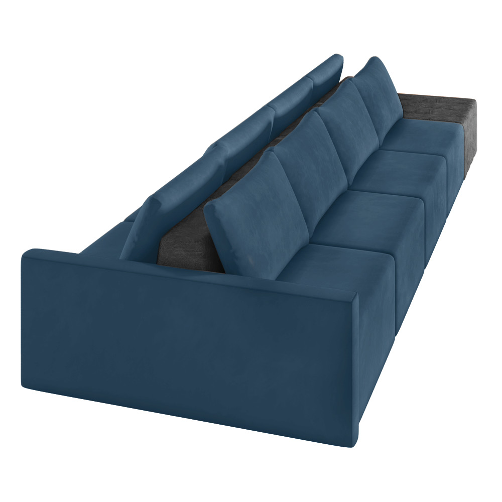 Sofá Ilha 4 Lugares Living 392cm Modulado Sala Lary Veludo Azul Marinho/PU Pto K01 - D'Rossi