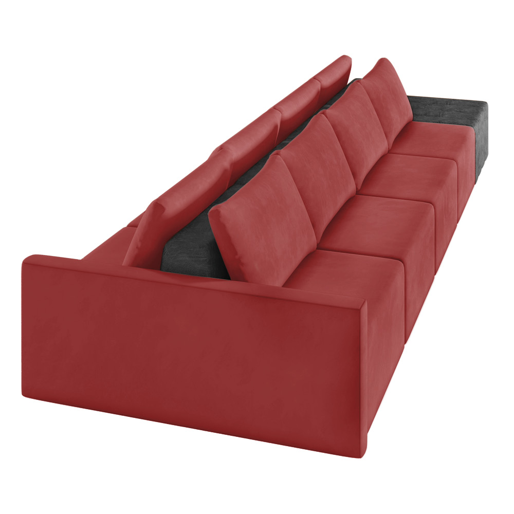 Sofá Ilha 4 Lugares Living 392cm Modulado Sala Lary Veludo Vermelho/PU Pto K01 - D'Rossi