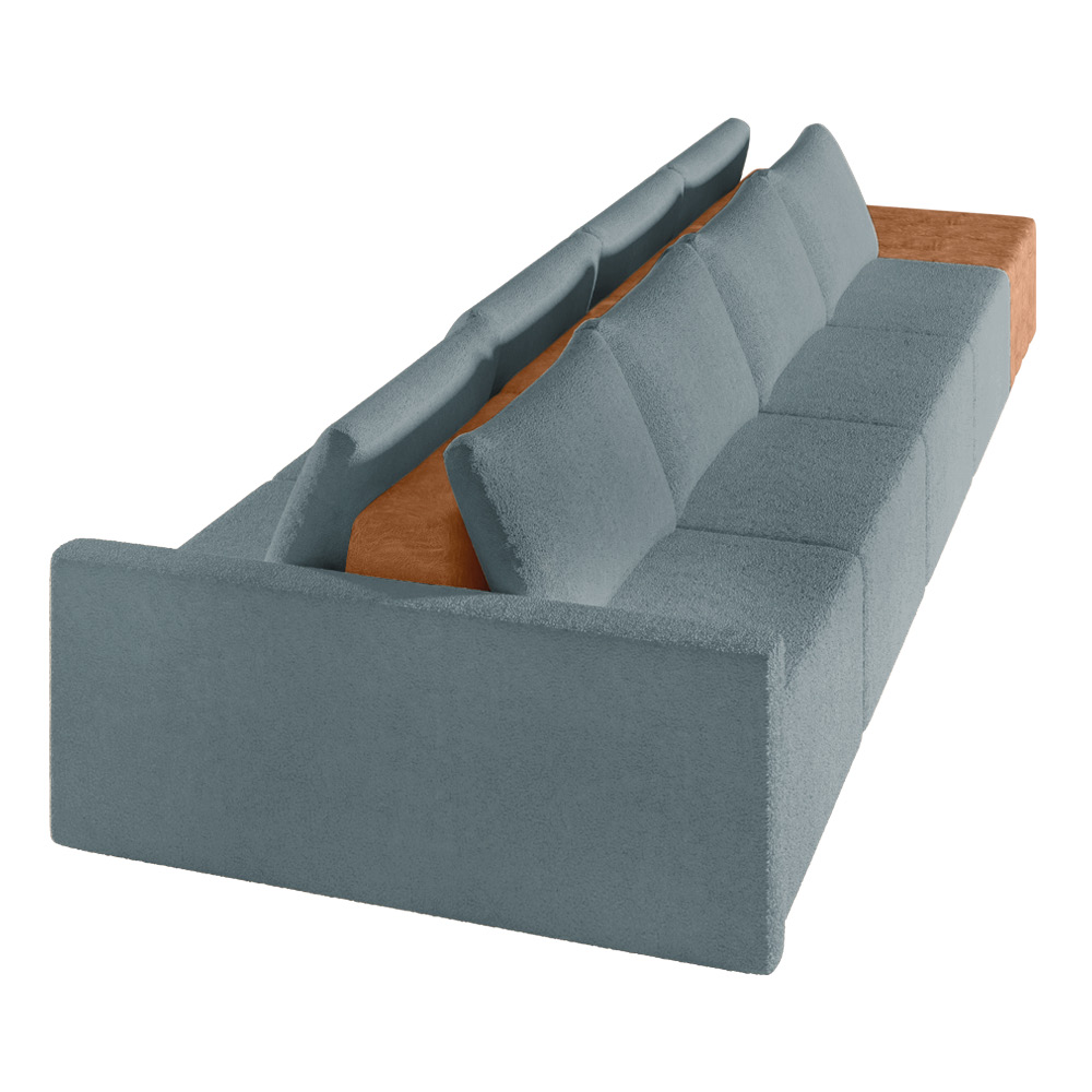 Sofá Ilha 4 Lugares Living 392cm Modulado para Sala Lary Bouclê Azul K01 - D'Rossi