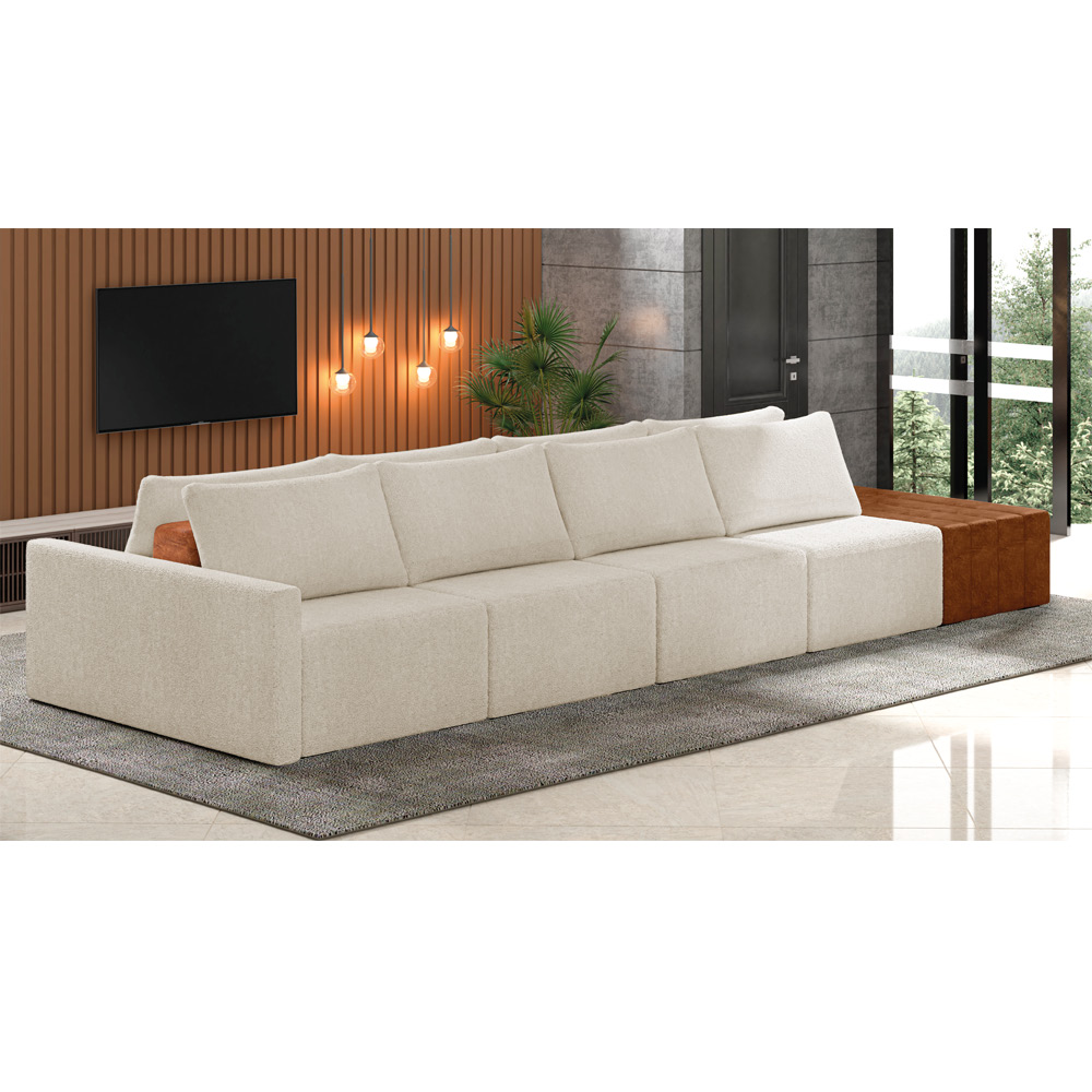 Sofá Ilha 4 Lugares Living 392cm Modulado para Sala Lary Bouclê Bege K01 - D'Rossi