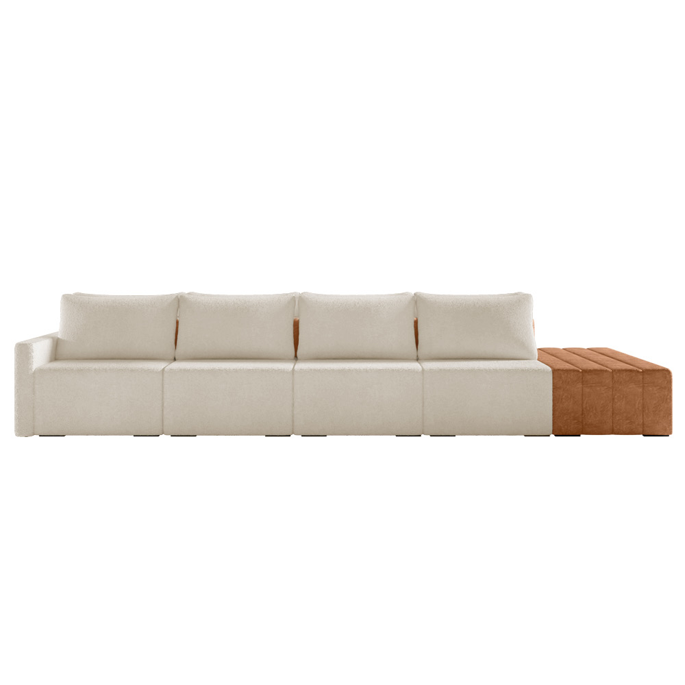 Sofá Ilha 4 Lugares Living 392cm Modulado para Sala Lary Bouclê Bege K01 - D'Rossi