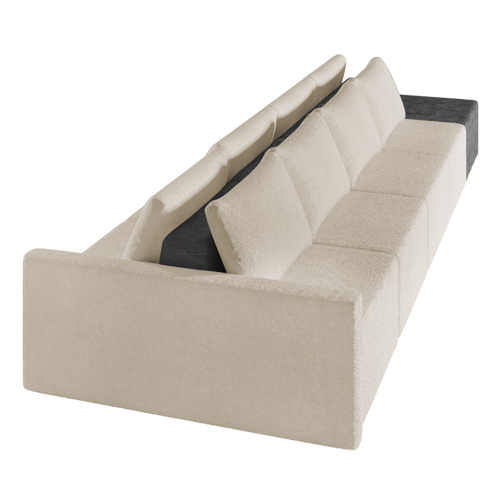 Sofá Ilha 4 Lugares Living 432cm Modulado Sala Lary Bouclê Bege/PU Pto K01 - D'Rossi