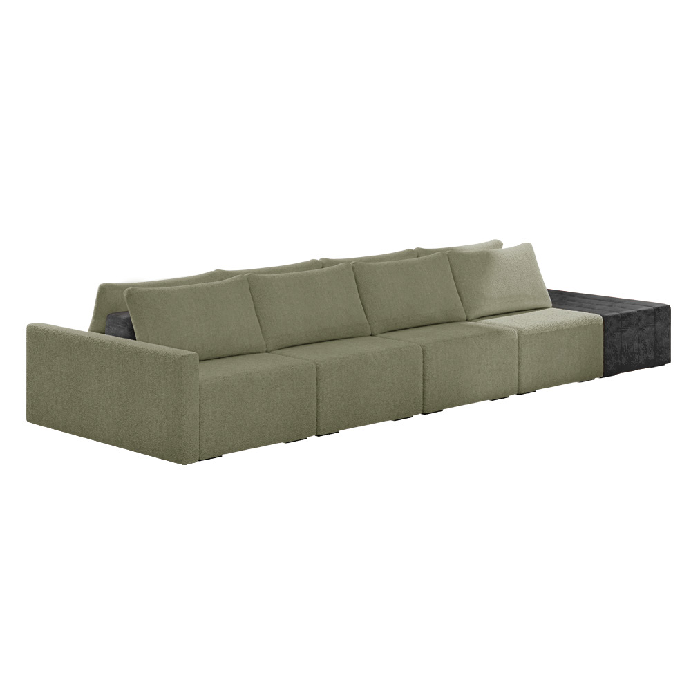 Sofá Ilha 4 Lugares Living 432cm Modulado Sala Lary Bouclê Verde/PU Pto K01 - D'Rossi