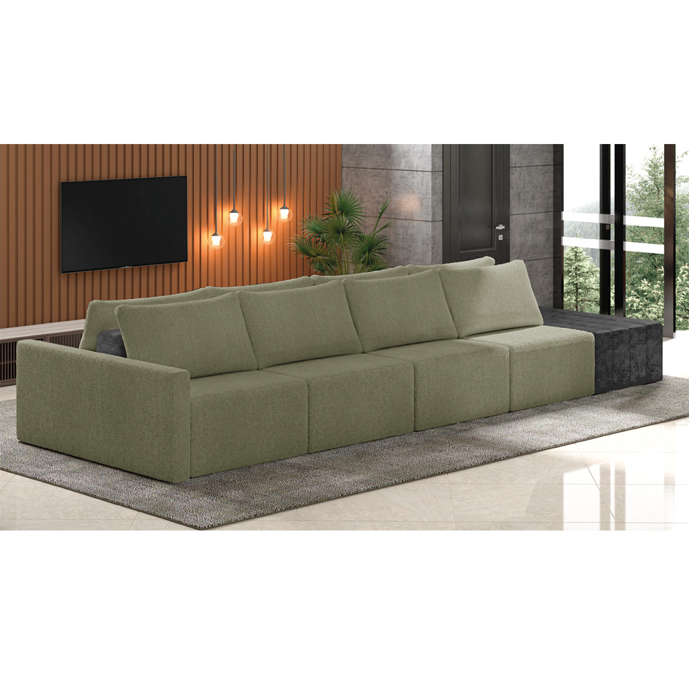 Sofá Ilha 4 Lugares Living 432cm Modulado Sala Lary Bouclê Verde/PU Pto K01 - D'Rossi
