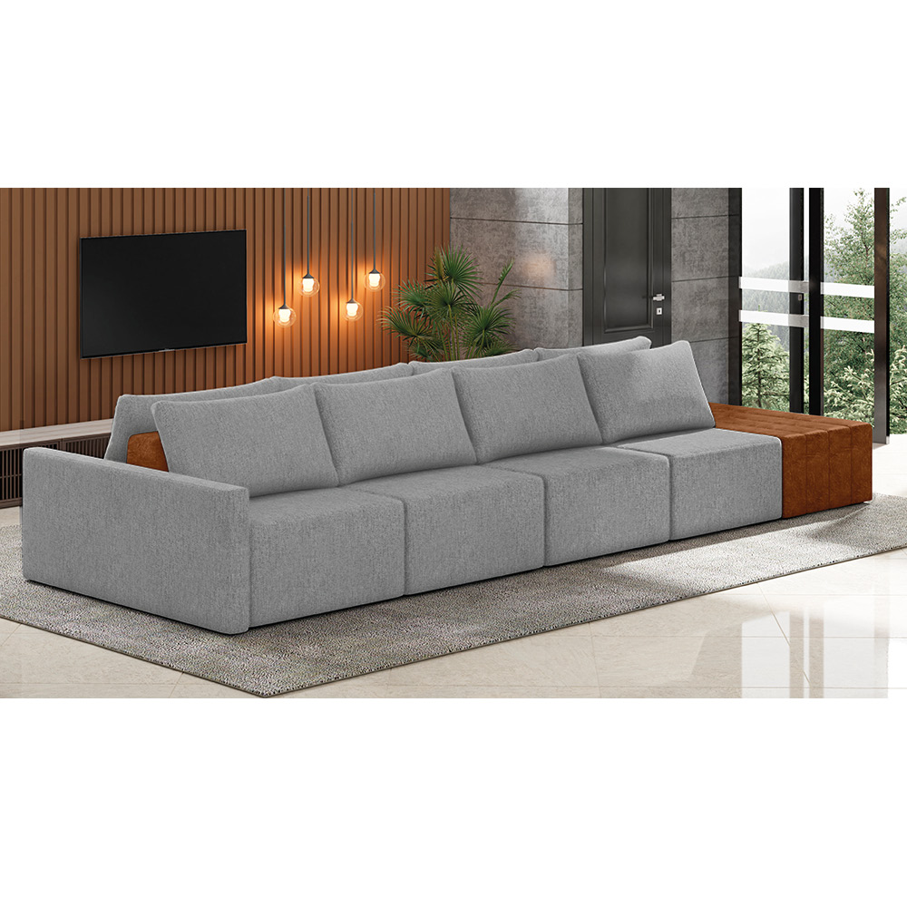 Sofá Ilha 4 Lugares Living 432cm Modulado para Sala Lary Linho Grafite K01 - D'Rossi
