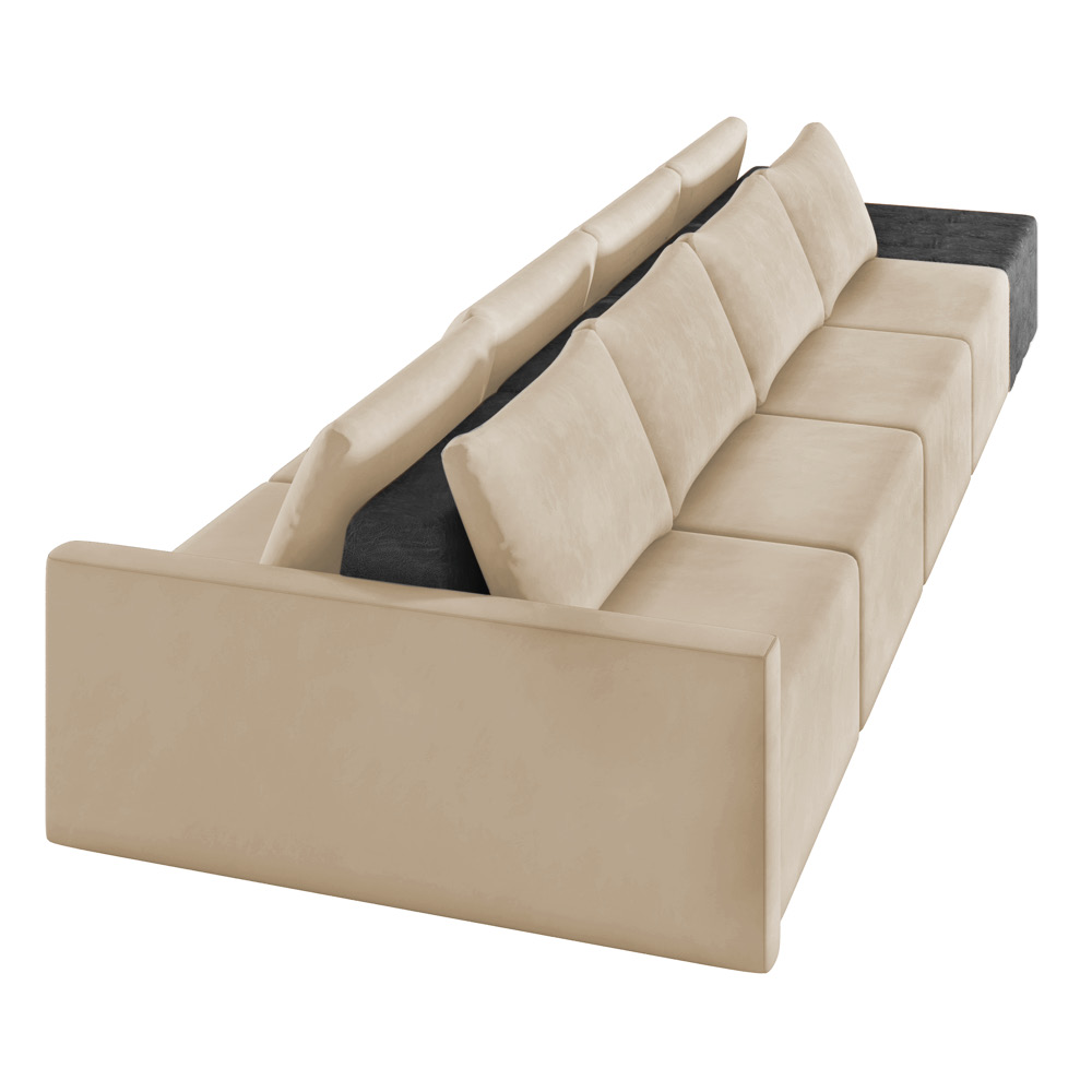 Sofá Ilha 4 Lugares Living 472cm Modulado Sala Lary Veludo Bege/PU Pto K01 - D'Rossi