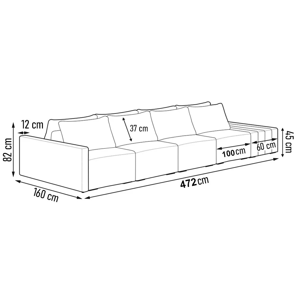 Sofá Ilha 4 Lugares Living 472cm Modulado para Sala Lary Bouclê Cinza K01 - D'Rossi