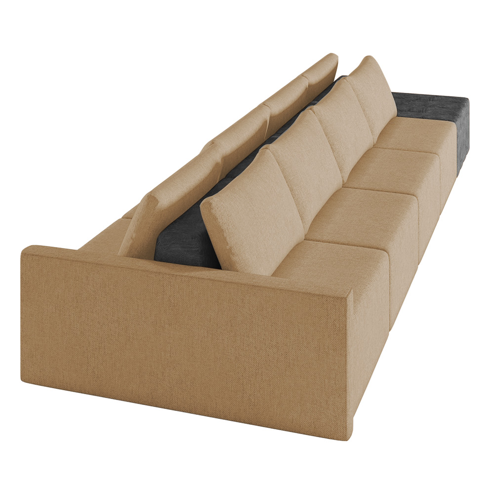 Sofá Ilha 4 Lugares Living 472cm Modulado para Sala Lary Linho Areia/PU Pto K01 - D'Rossi
