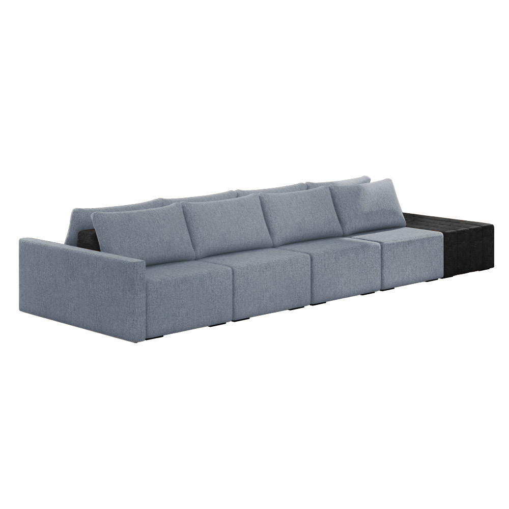 Sofá Ilha 4 Lugares Living 472cm Modulado para Sala Lary Linho Azul/PU Pto K01 - D'Rossi