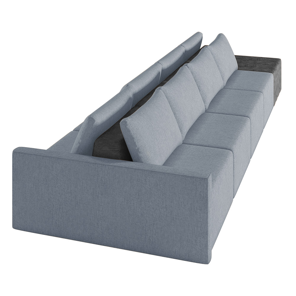 Sofá Ilha 4 Lugares Living 472cm Modulado para Sala Lary Linho Azul/PU Pto K01 - D'Rossi
