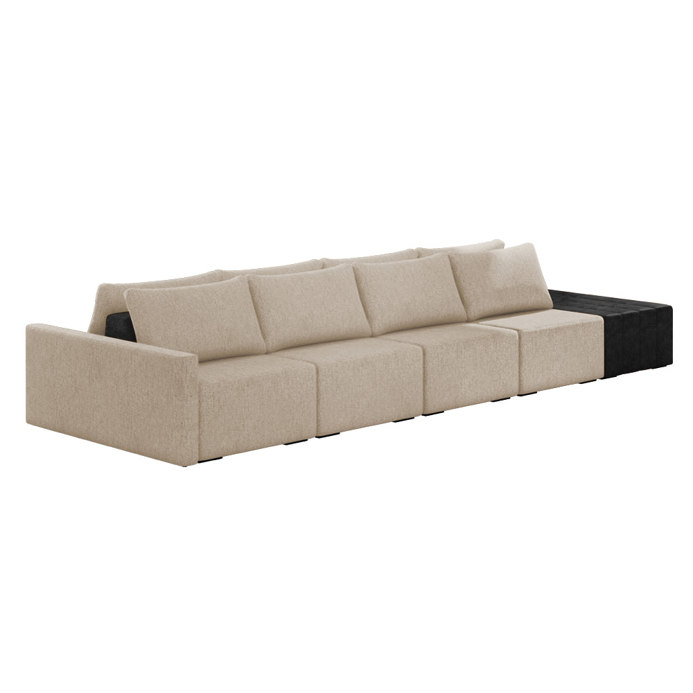 Sofá Ilha 4 Lugares Living 472cm Modulado para Sala Lary Linho Bege/PU Pto K01 - D'Rossi