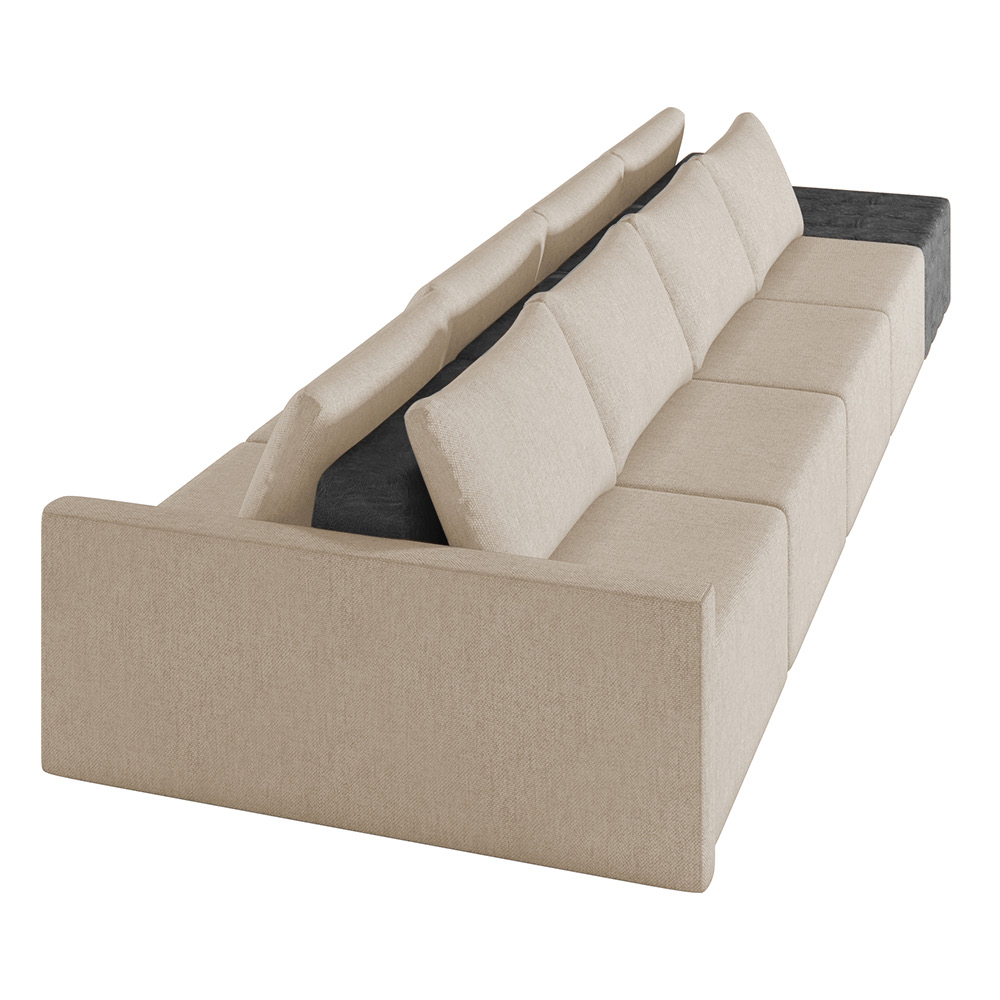 Sofá Ilha 4 Lugares Living 472cm Modulado para Sala Lary Linho Bege/PU Pto K01 - D'Rossi