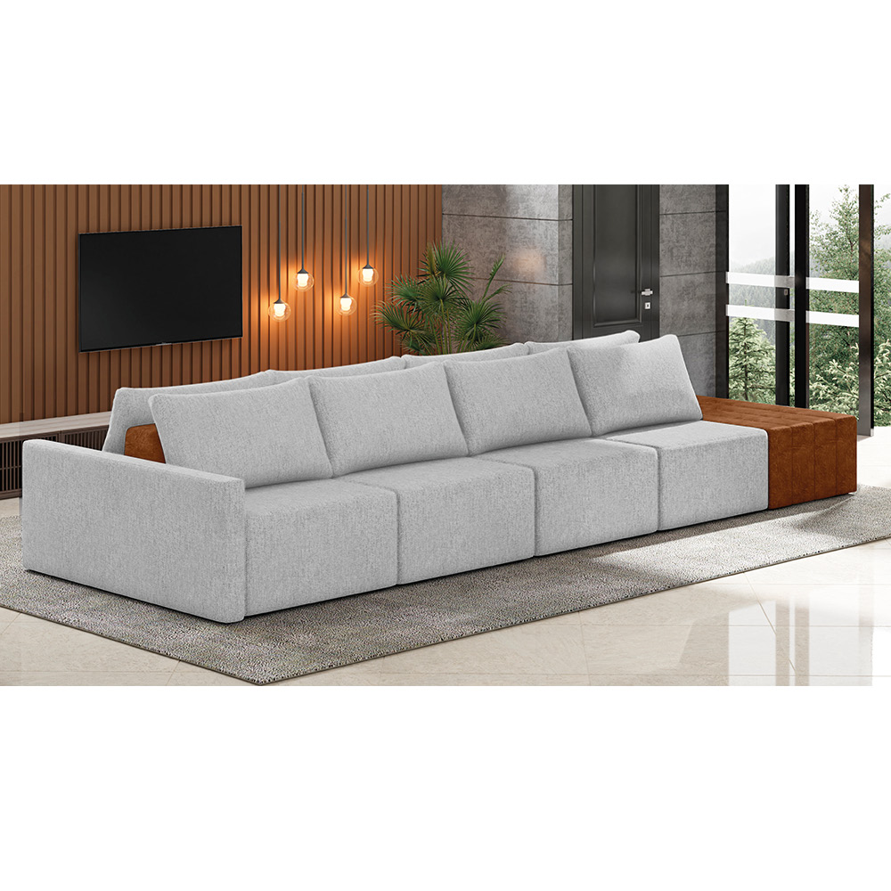 Sofá Ilha 4 Lugares Living 472cm Modulado para Sala Lary Linho Cinza K01 - D'Rossi