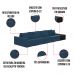 Sofá Ilha 4 Lugares Living 512cm Modulado Sala Lary Veludo Azul Marinho/PU Pto K01 - D'Rossi