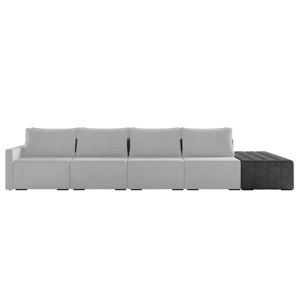 Sofá Ilha 4 Lugares Living 512cm Modulado Sala Lary Veludo Cinza/PU Pto K01 - D'Rossi
